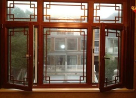 中式木纹断桥铝合金门窗，成都温江中式断桥铝合金门窗厂家效果图价格
