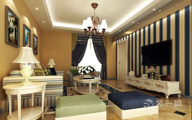 91平地中海风格两居室装修设计效果图